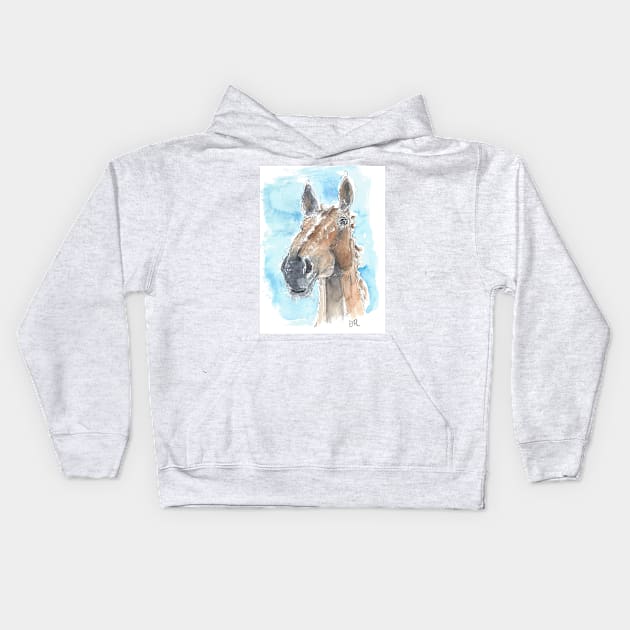 Bay horse portrait Kids Hoodie by DebTheZeb